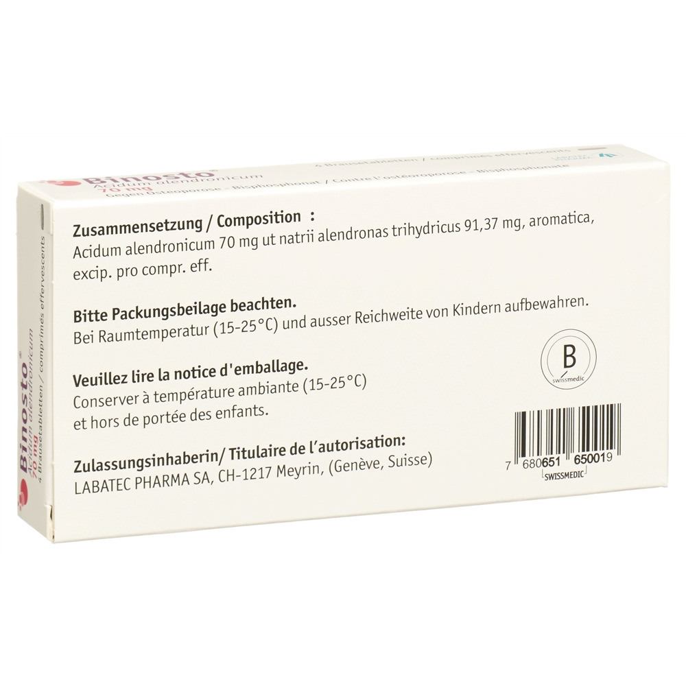 BINOSTO comprimés effervescents 70 mg sach 4 pce