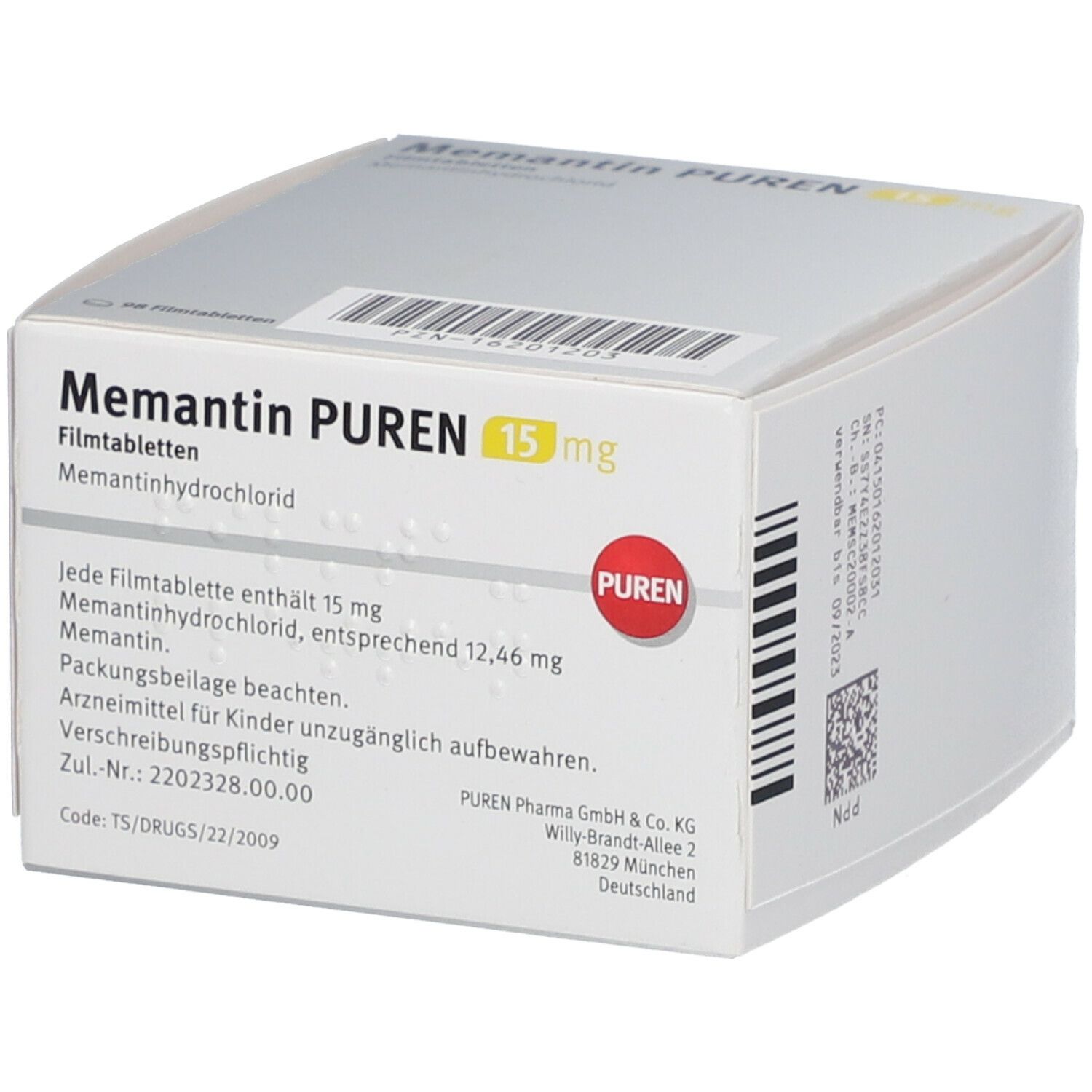 Memantin Sandoz 15 mg, Filmtabletten