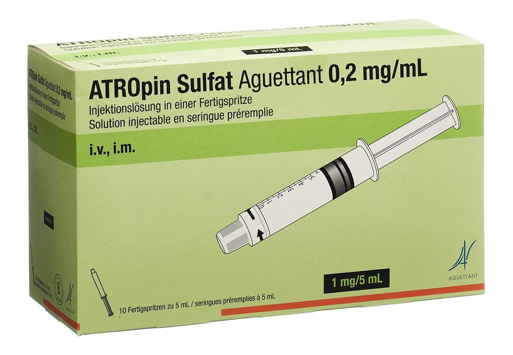 Atropin Sulfat Aguettant 1 mg/5 ml, solution injectable en seringue pré-remplie