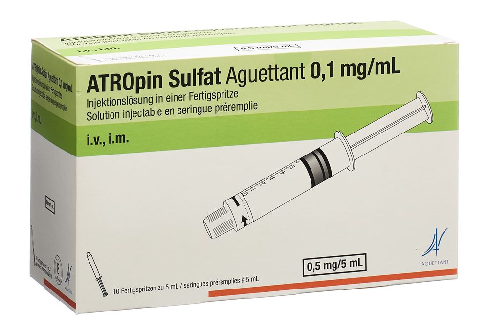 Atropin Sulfat Aguettant 1 mg/5 ml, solution injectable en seringue pré-remplie