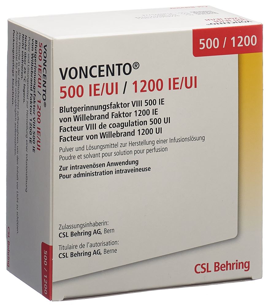Voncento 500 UI/1200 UI subst sèche cum solv 5 ml, , Voncento 500 UI/1200 UI subst sèche cum solv 5 ml flac 1 pce
