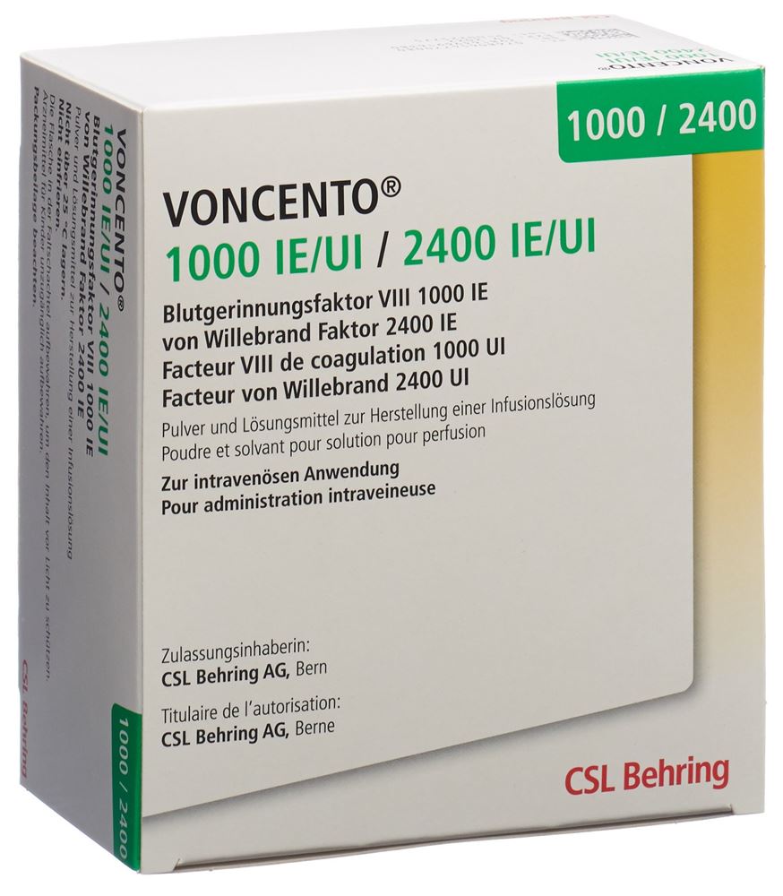 Voncento 1000/2400 I.E., Pulver und Lösungsmittel (10 ml) zur Herstellung einer Infusionslösung
