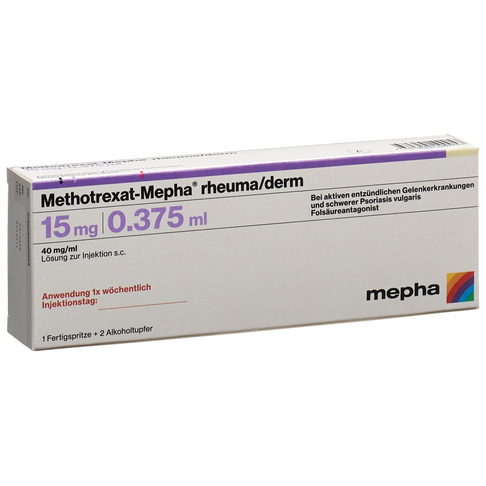 Methotrexat-Mepha rheuma/derm 15 mg/0.375 ml, Injektionslösung in einer Fertigspritze