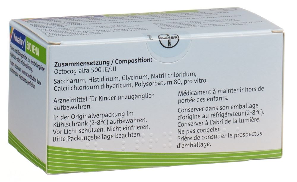 Kovaltry 500 I.E., Pulver und Lösungsmittel zur Herstellung einer Injektions- oder Infusionslösung