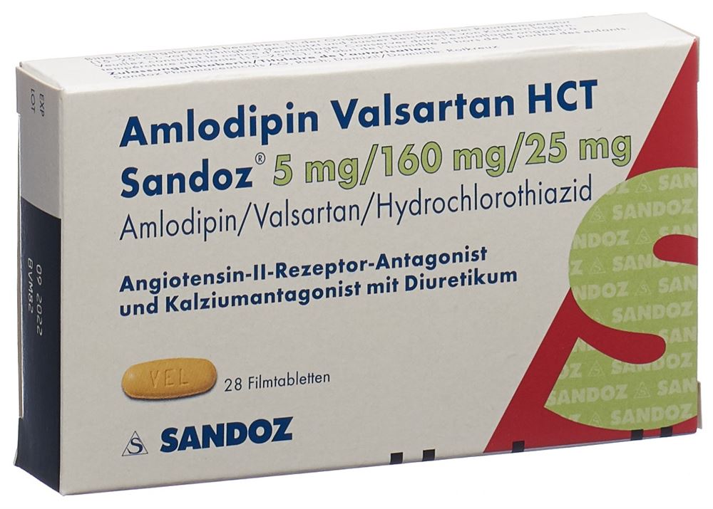 Amlodipin Valsartan HCT Sandoz 5 mg/160 mg/25 mg, Filmtabletten