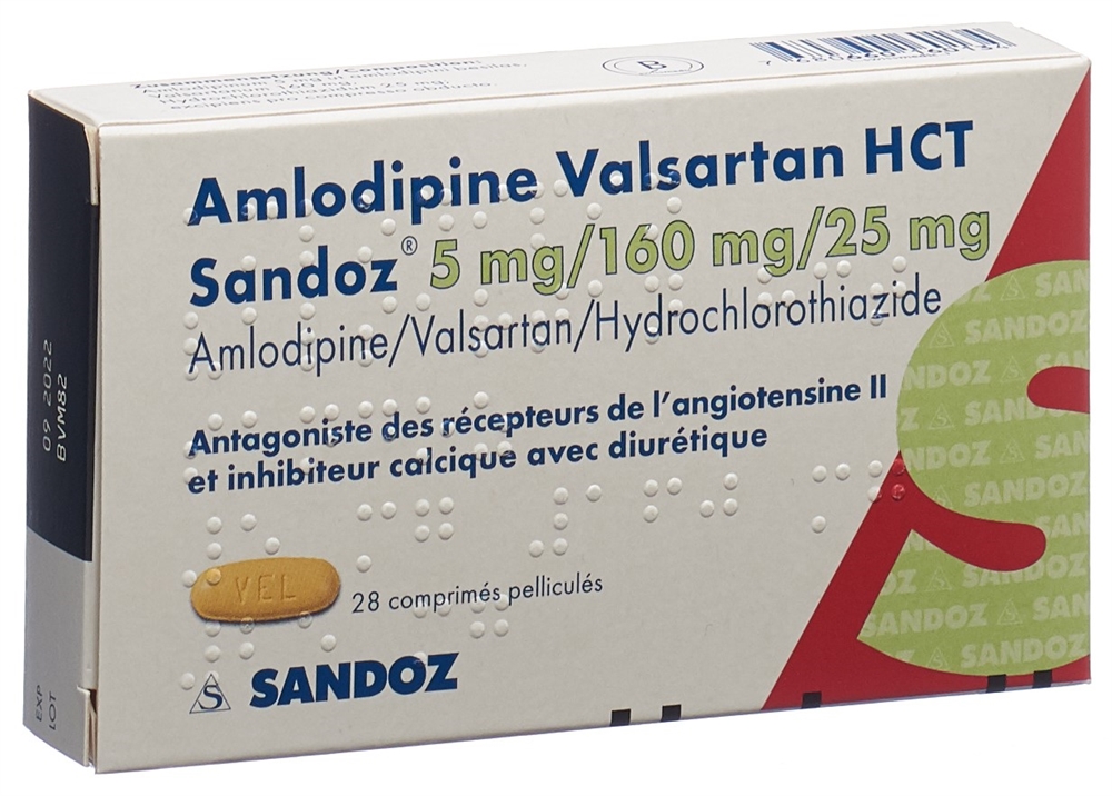 Amlodipin Valsartan HCT Sandoz 5 mg/160 mg/25 mg, Filmtabletten