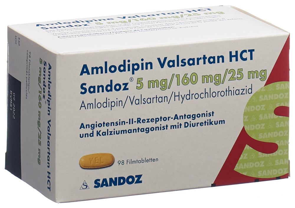 Amlodipin Valsartan HCT Sandoz 5 mg/160 mg/25 mg, Filmtabletten
