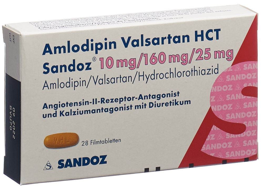 Amlodipin Valsartan HCT Sandoz 10 mg/160 mg/25 mg, Filmtabletten