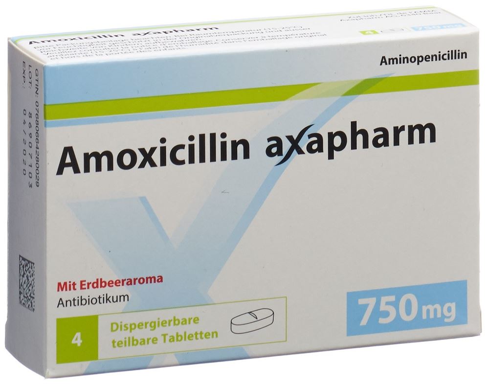AMOXICILLINE axapharm cpr disp 750 mg 4 pce