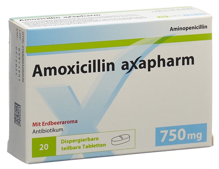 AMOXICILLINE axapharm cpr disp 750 mg 20 pce