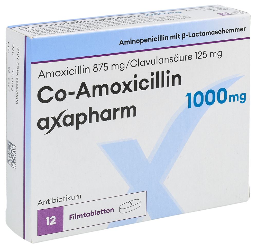 CO-AMOXICILLINE axapharm cpr pell 1000 mg 12 pce