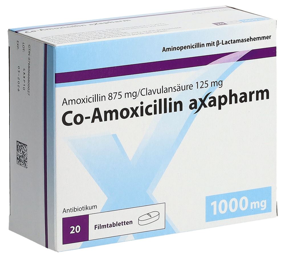 CO-AMOXICILLINE axapharm cpr pell 1000 mg 20 pce