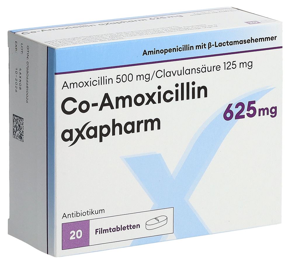 CO-AMOXICILLINE axapharm cpr pell 625 mg 20 pce