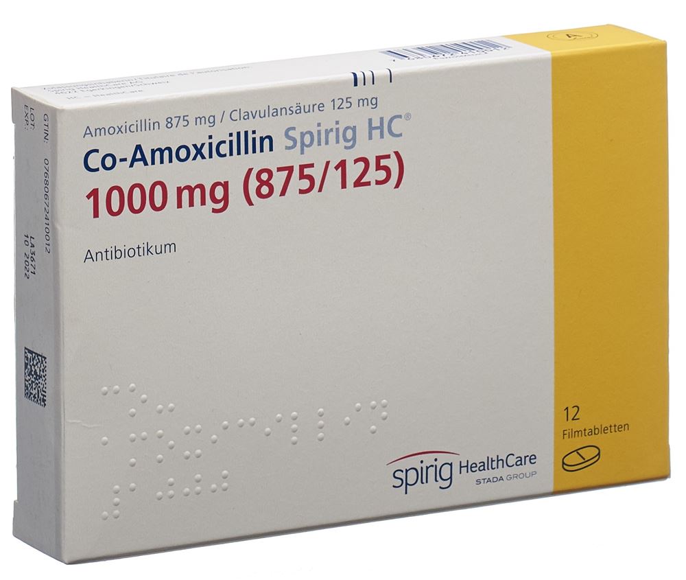 CO-AMOXICILLINE Spirig HC cpr pel 1000 mg 12 pce