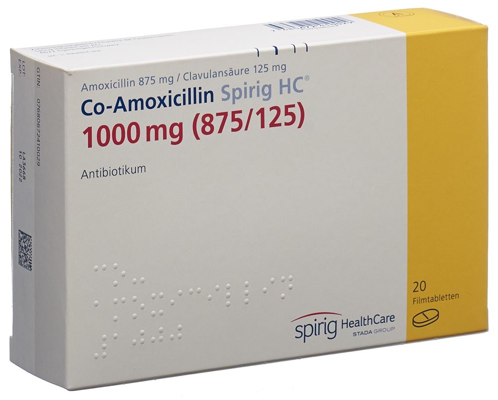 CO-AMOXICILLINE Spirig HC cpr pel 1000 mg 20 pce