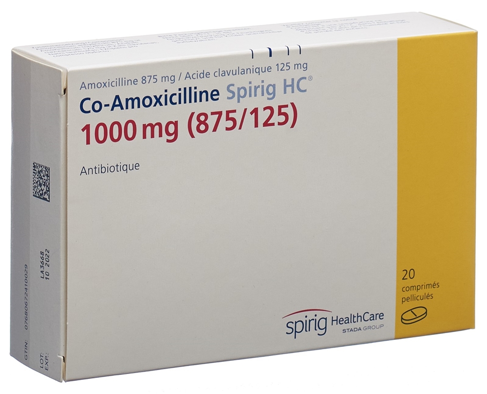 CO-AMOXICILLINE Spirig HC cpr pel 1000 mg 20 pce
