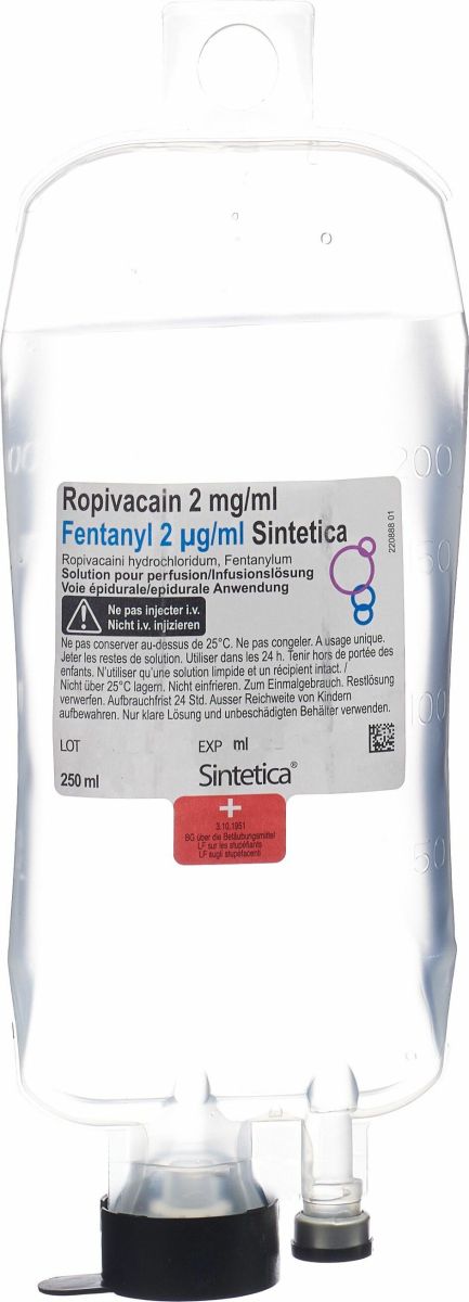Ropivacain 2 mg/ml - Fentanyl 2 ug/ml Sintetica, soluzione per infusione