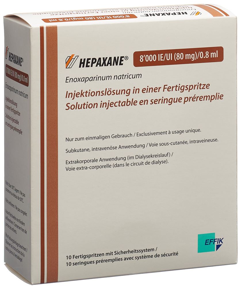 Hepaxane 8000 IE/UI (80 mg)/0.8 ml, solution injectable en seringue préremplie