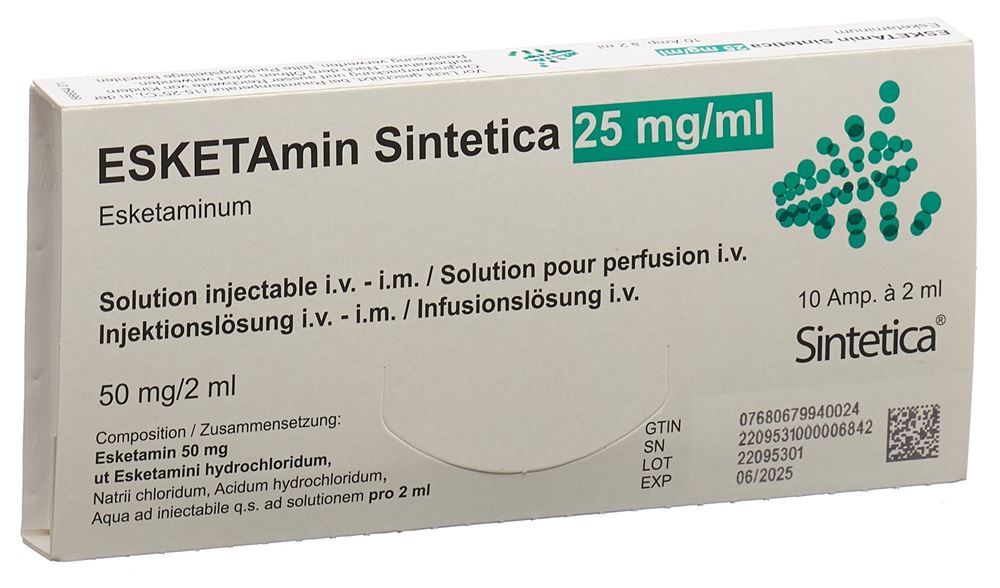 Esketamin Sintetica 25 mg/ml, soluzione iniettabile o per infusione