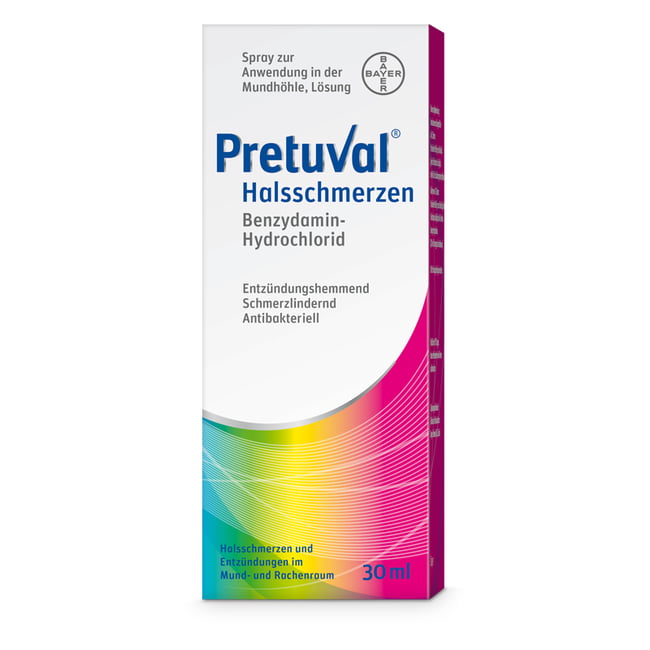 Pretuval Halsschmerzen, Spray zur Anwendung in der Mundhöhle