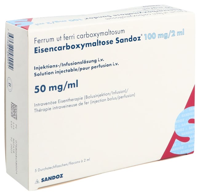 Eisencarboxymaltose Sandoz 100 mg / 2 ml, Dispersion zur Injektion/Infusion für intravenöse (i.v) Verabreichung