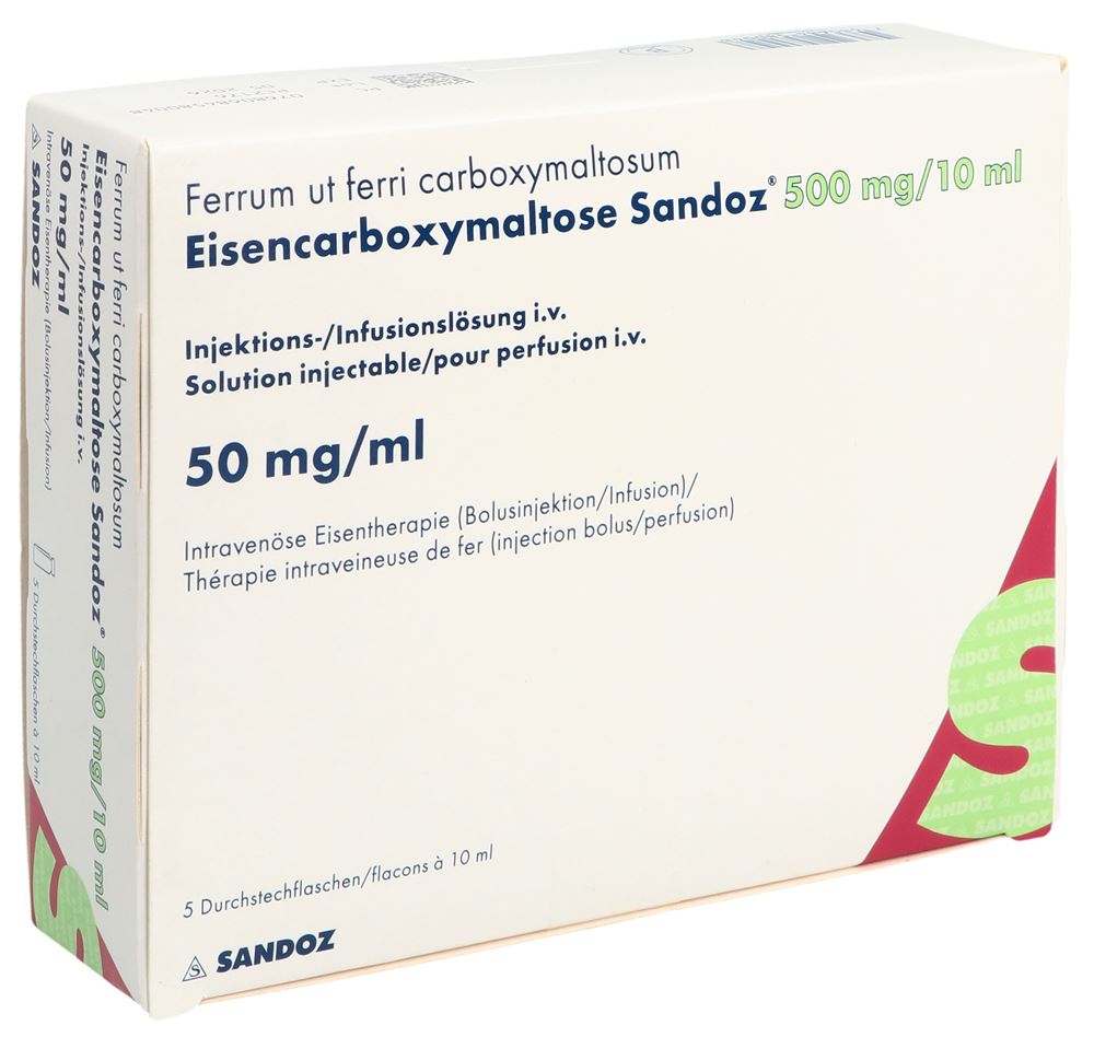 Eisencarboxymaltose Sandoz 500 mg / 10 ml, Dispersion zur Injektion/Infusion für intravenöse (i.v.) Verabreichung