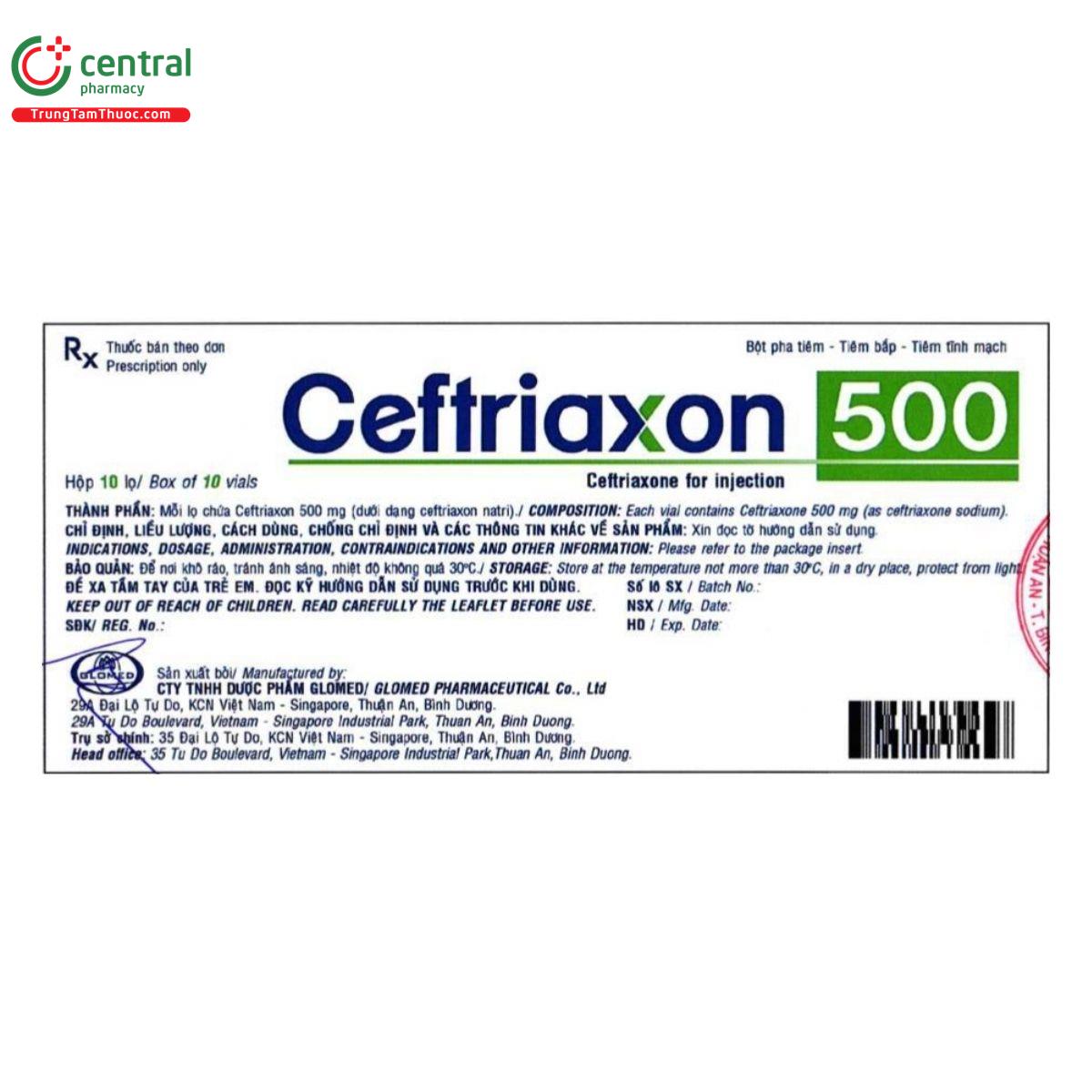 CEFTRIAXON Lagap 500 mg i.v. / 500 mg / 10 flacon(