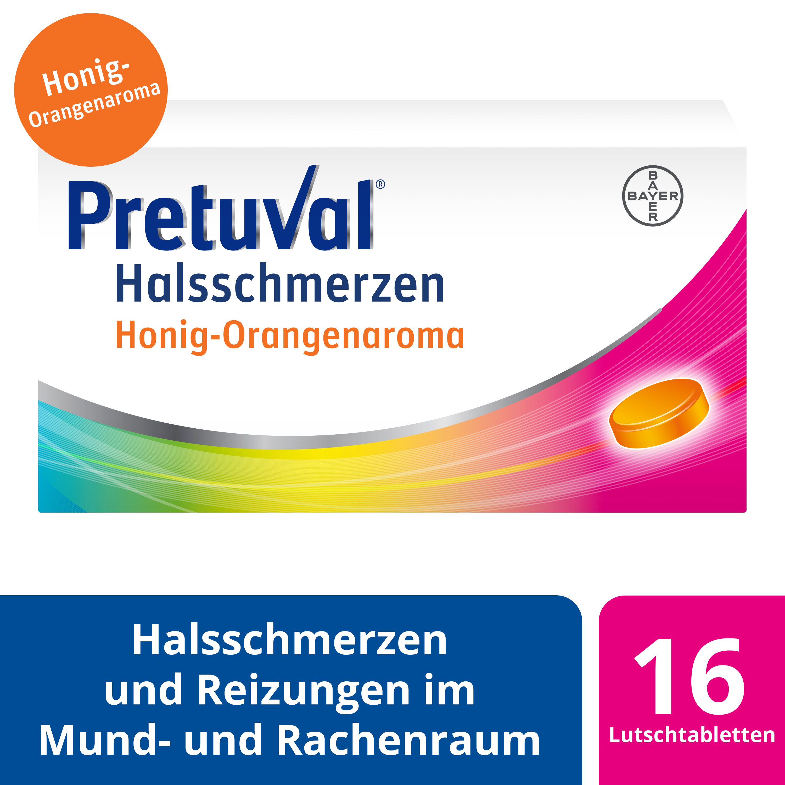 Pretuval Halsschmerzen, Lutschtabletten mit Honig-Orangenaroma