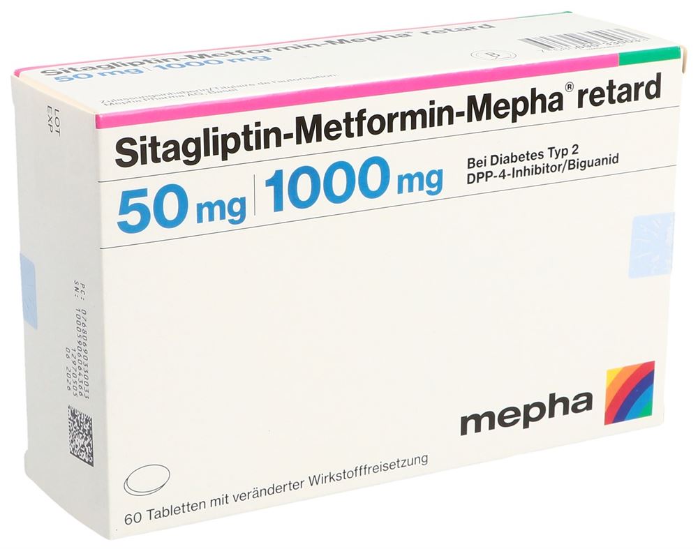 Sitagliptin-Metformin-Mepha retard 50/1000 mg, Tabletten mit veränderter Wirkstofffreisetzung