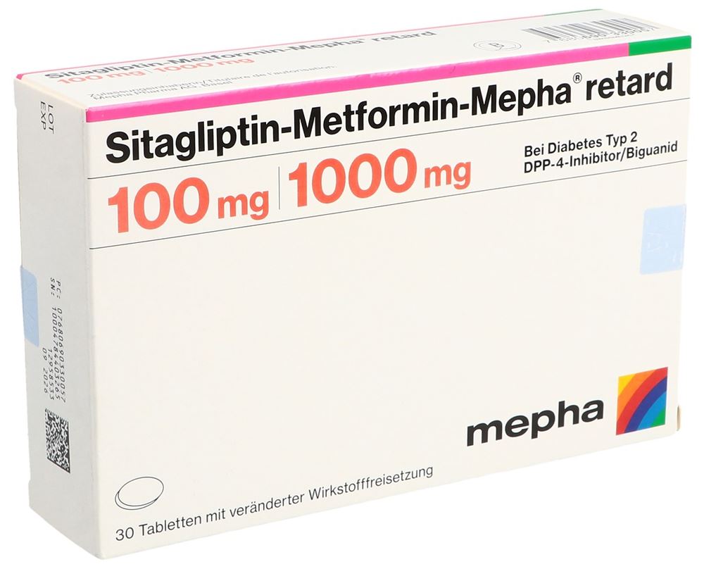 Sitagliptin-Metformin-Mepha retard 100/1000 mg, Tabletten mit veränderter Wirkstofffreisetzung