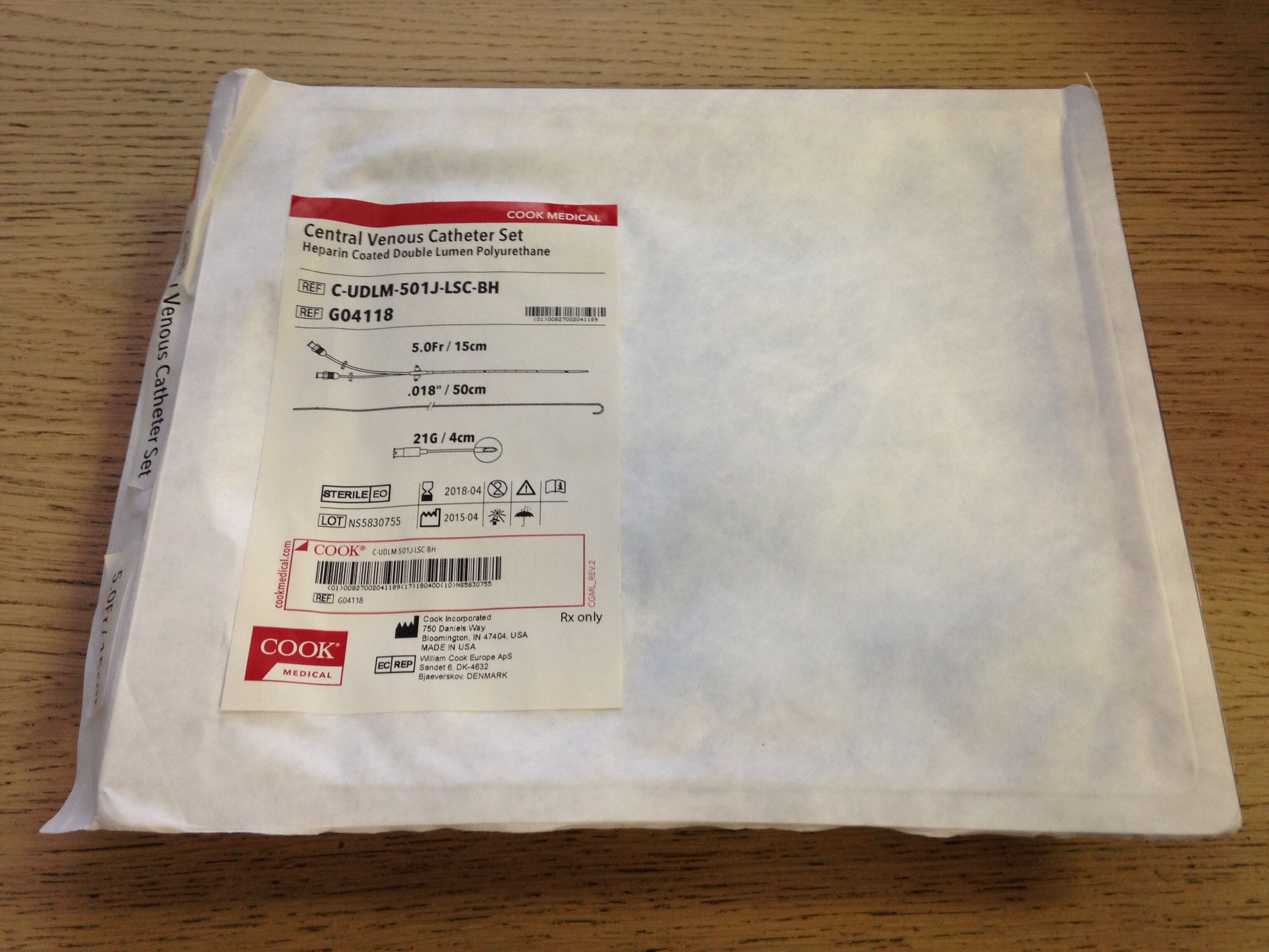 Double Lumen Heparin Coated Central Venous Catheter Set, 1 Set
