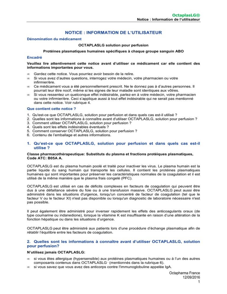 octaplasLG, Infusionslösung