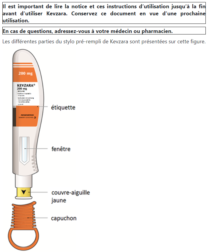 Kevzara 200 mg/1.14 ml, solution pour injection en seringue pré-remplie